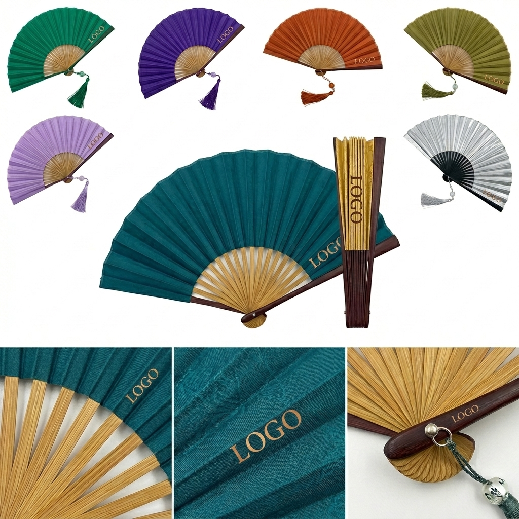 Artisan Foldable 13-Inch Fabric Hand Fan with Wooden Frame