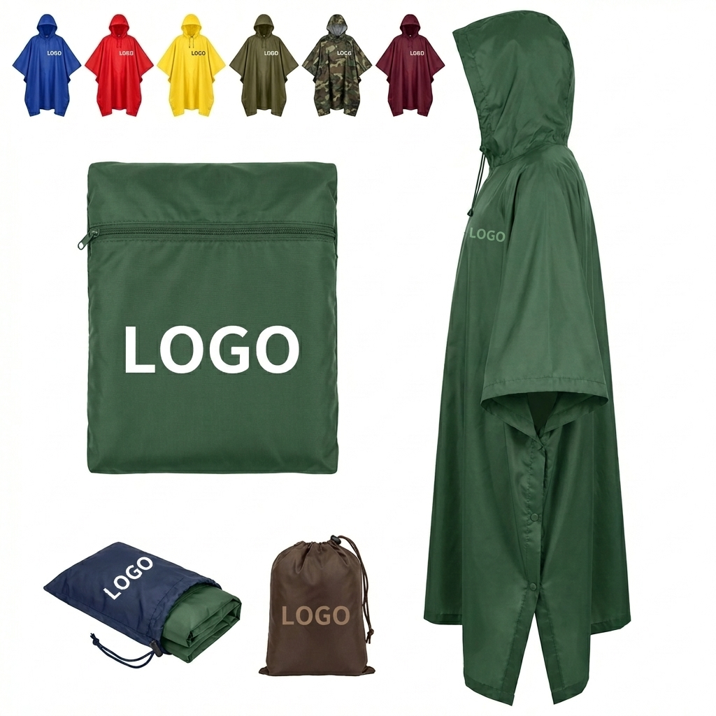 Waterproof Hooded Rain Poncho with Grommets, Foldable for Outdoor Travel and Emergencies