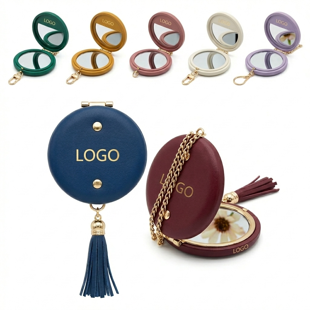 Portable PU Leather Compact Mirror - 3.54