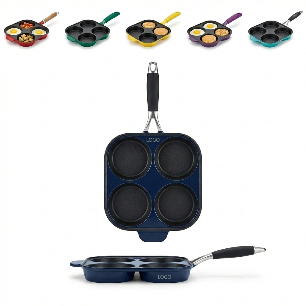 Quad-Cavity Cast Iron Pancake Griddle with Heat-Resistant Handle