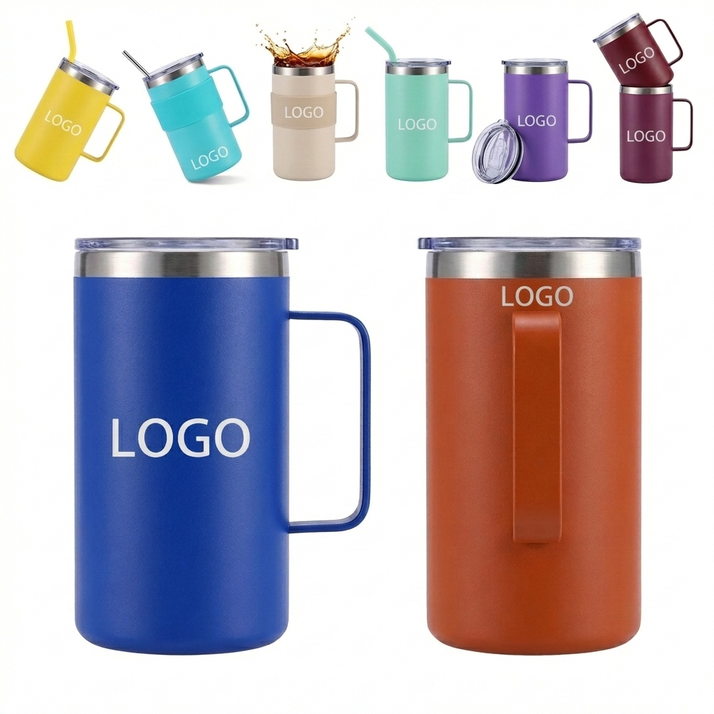 20 Oz. Double-Wall Insulated Camping Mug with Handle for Hot and Cold Drinks
