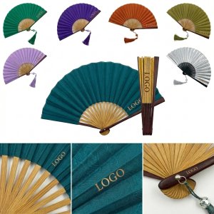 Artisan Foldable 13-Inch Fabric Hand Fan with Wooden Frame